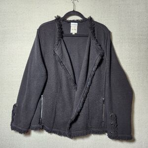 Nic & Zie Womens 2X Heavy Weight Black Fringed Open Front Cardigan